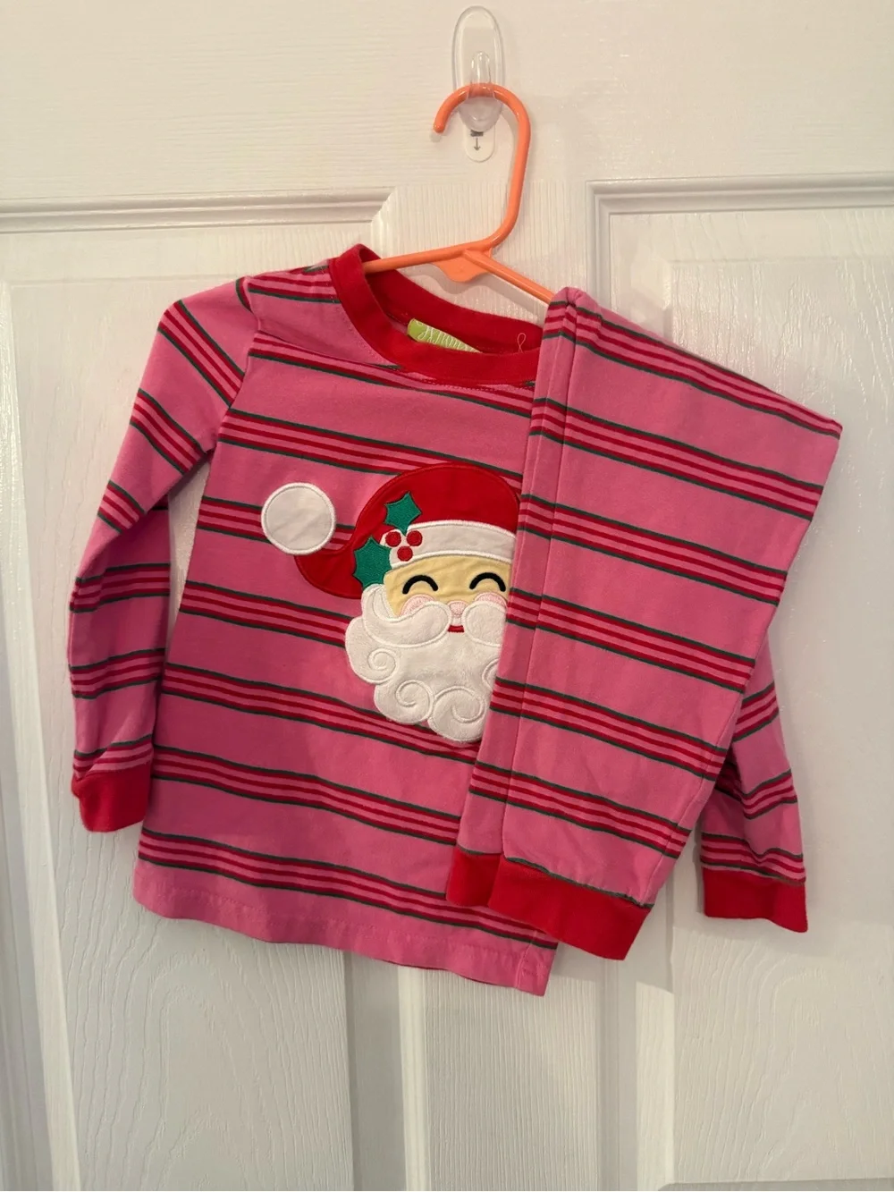 Classic Whimsy Pink Striped Kids Santa Pajama Set 4T